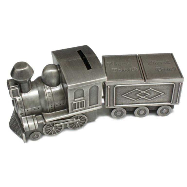 Tooth and Curl Train Money box w/ Carriage - Pewter Finish